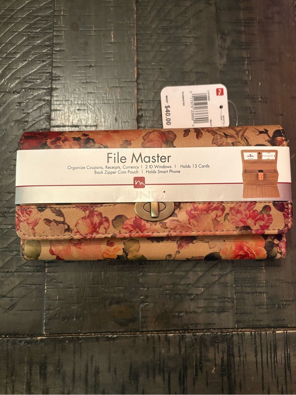 Mundi Floral File Master Wallet NWT Beige with Pink & Green Accents